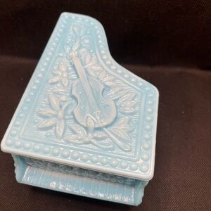 Very rare Moser blue milk glass piano trinket box, absolutely gorgeous, perfect